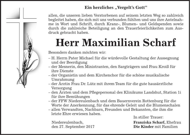 Traueranzeige Maximilian Scharf