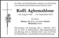 Traueranzeige Koffi Agbemahloue