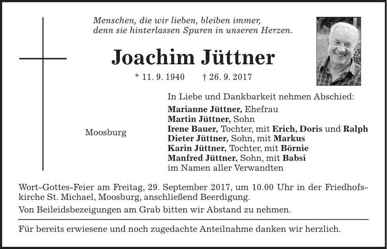 Traueranzeige Joachim Jüttner