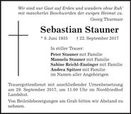 Traueranzeige Sebastian Stauner