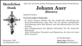Traueranzeige Johann Auer