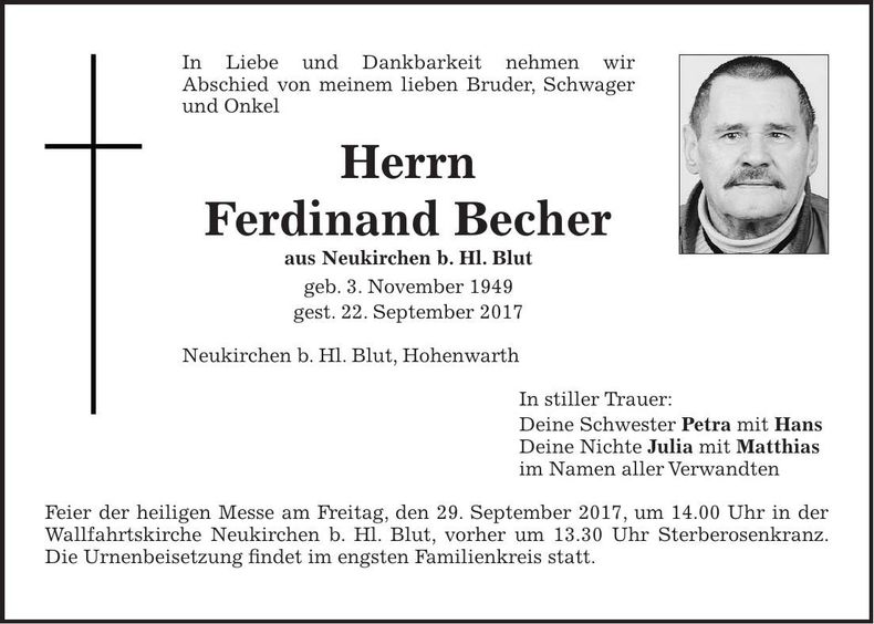 Traueranzeige Ferdinand Becher