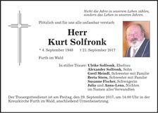 Traueranzeige Kurt Solfronk