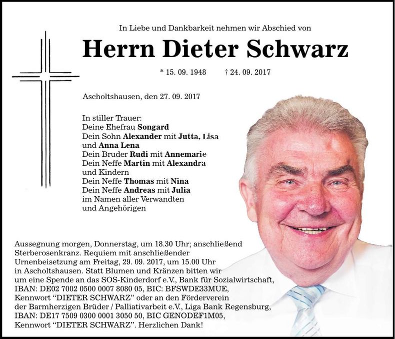 Traueranzeige Dieter Schwarz