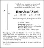 Traueranzeige Josef Zach