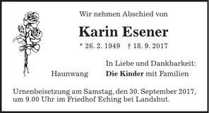 Traueranzeige Karin Esener
