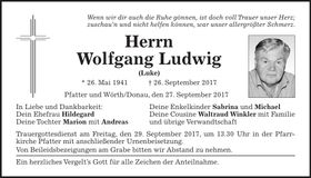 Traueranzeige Wolfgang Ludwig