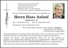 Traueranzeige Hans Anlauf