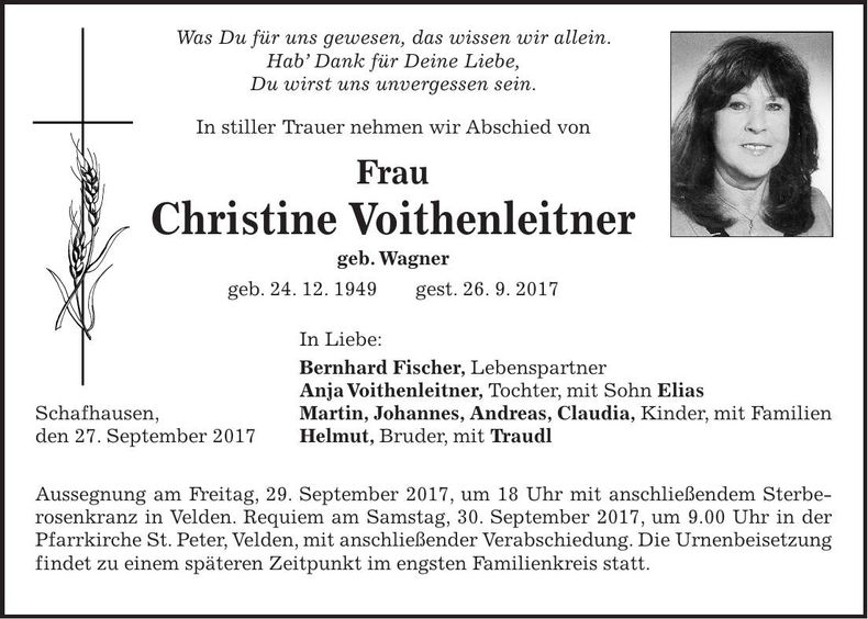 Traueranzeige Christine Voithenleitner