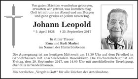 Traueranzeige Johann Leopold