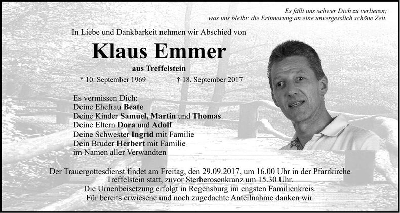 Traueranzeige Klaus Emmer