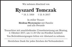 Traueranzeige Ryszard Tomczak