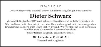 Traueranzeige Dieter Schwarz