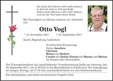 Traueranzeige Otto Vogl