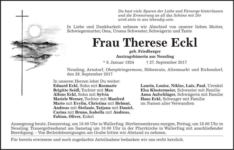 Traueranzeige Therese Eckl