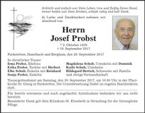 Traueranzeige Josef Probst