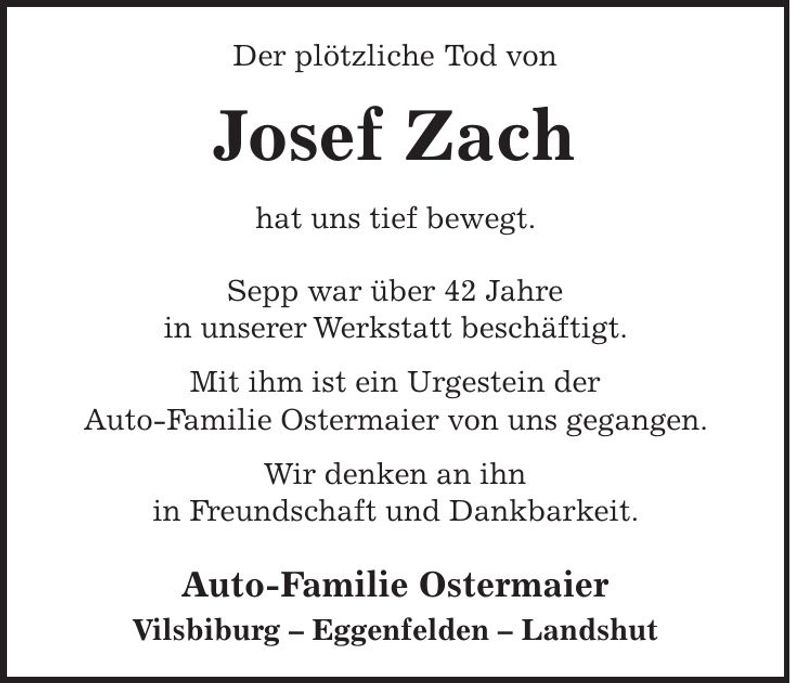 Traueranzeige Josef Zach