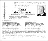 Traueranzeige Alois Brunner