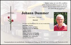 Traueranzeige Johann Dummer