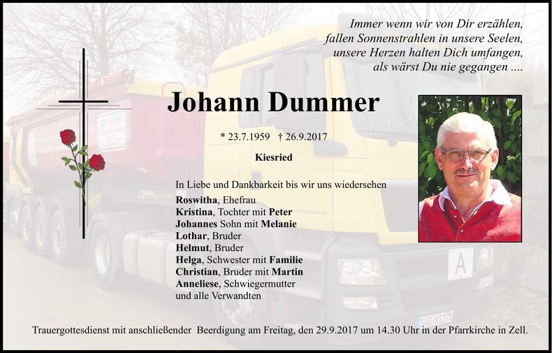 Traueranzeige Johann Dummer