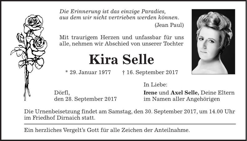 Traueranzeige Kira Selle