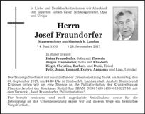 Traueranzeige Josef Fraundorfer