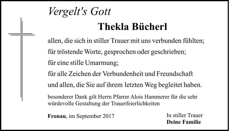 Traueranzeige Thekla Bücherl