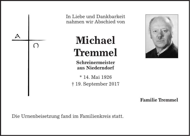 Traueranzeige Michael Tremmel