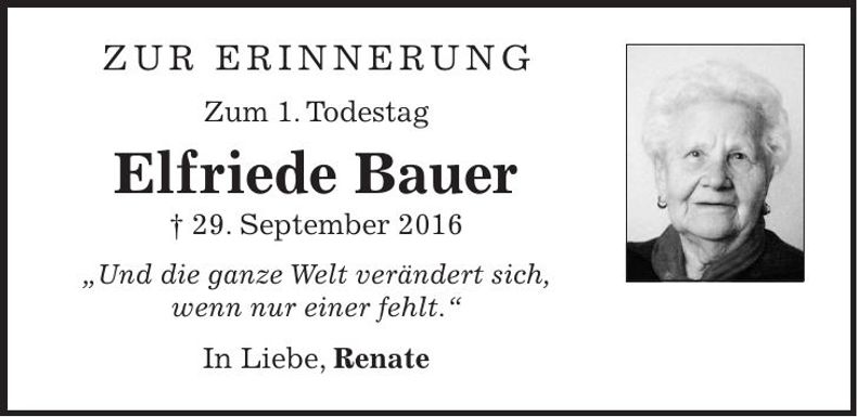 Traueranzeige Elfriede Bauer