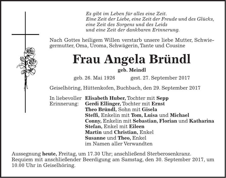 Traueranzeige Angela Bründl