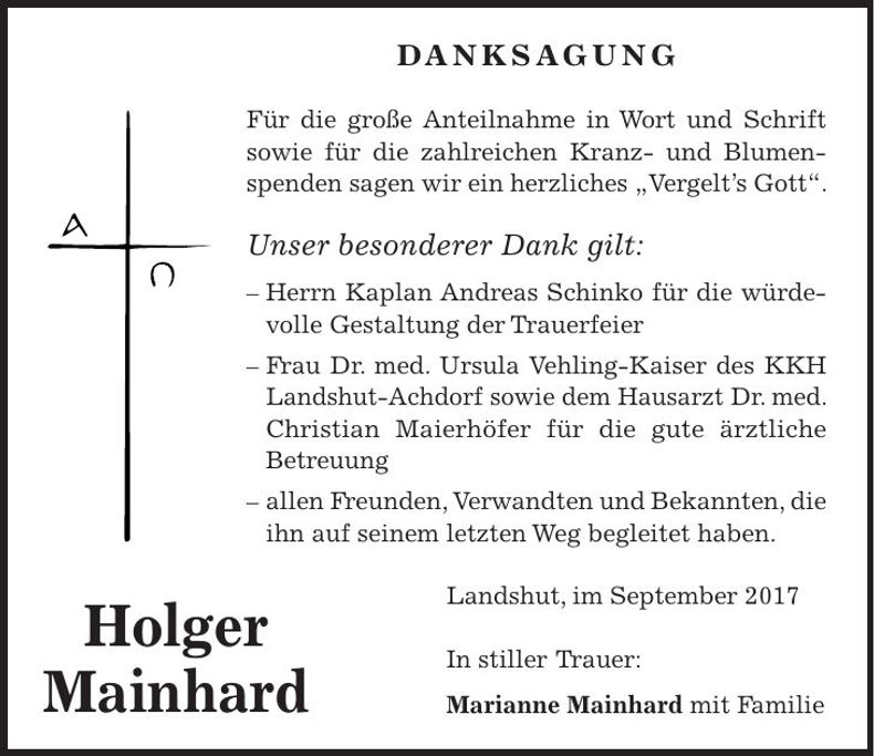 Traueranzeige Holger Mainhard