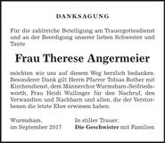 Traueranzeige Therese Angermeier
