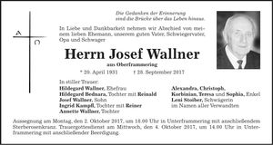 Traueranzeige Josef Wallner