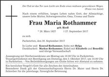 Traueranzeige Maria Rothammer