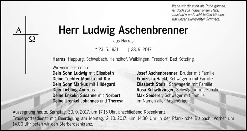 Traueranzeige Ludwig Aschenbrenner