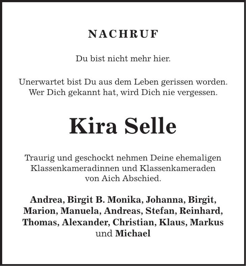 Traueranzeige Kira Selle