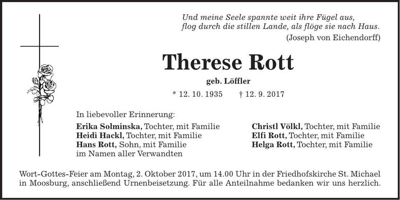 Traueranzeige Therese Rott