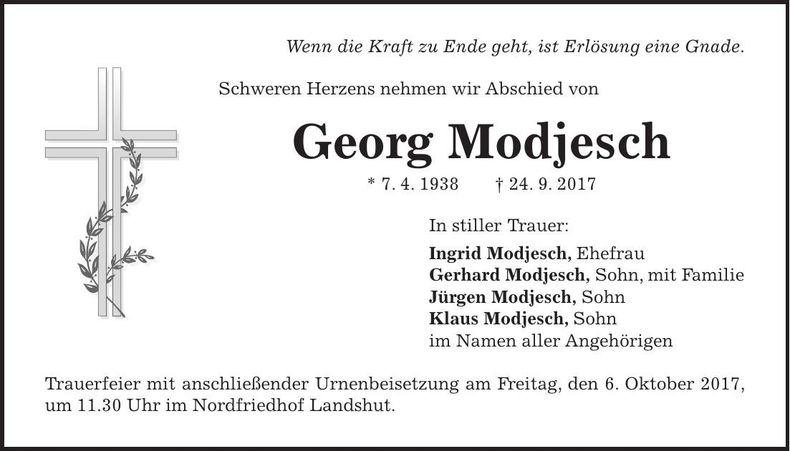 Traueranzeige Georg Modjesch