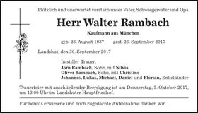 Traueranzeige Walter Rambach