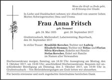Traueranzeige Anna Fritsch