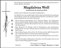 Traueranzeige Magdalena Wolf