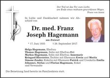 Traueranzeige Dr. med. Franz Joseph Hagemann