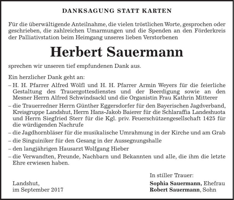 Traueranzeige Herbert Sauermann