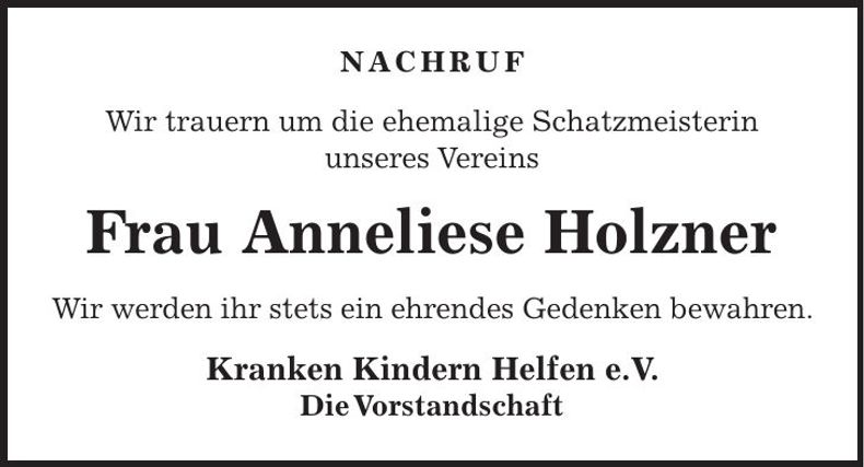Traueranzeige Anneliese Holzner