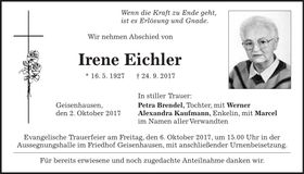 Traueranzeige Irene Eichler