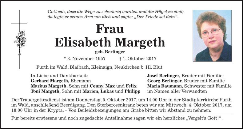 Traueranzeige Elisabeth Margeth