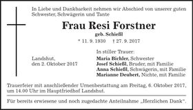 Traueranzeige Resi Forstner