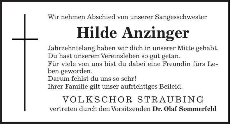 Traueranzeige Hildegard Anzinger