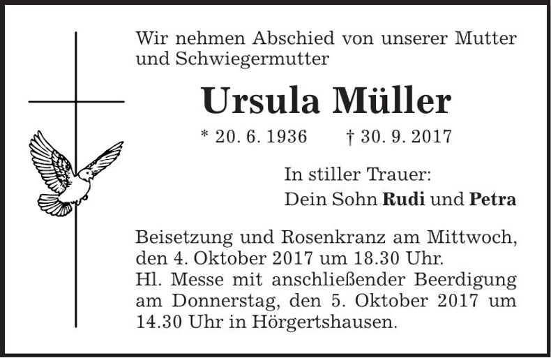 Traueranzeige Ursula Müller