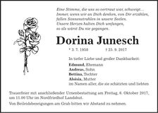 Traueranzeige Dorina Junesch